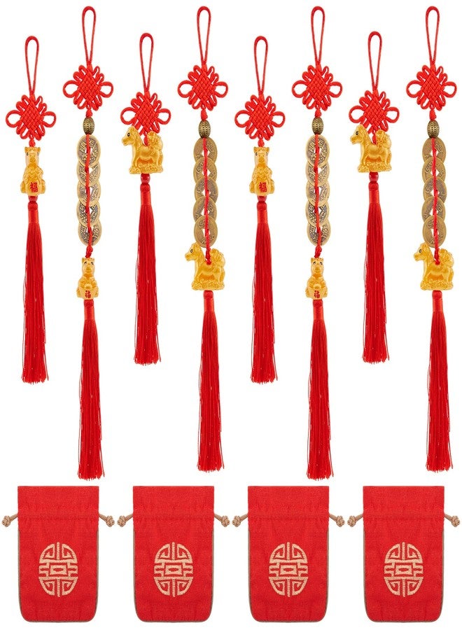 APUDWN 8 Pcs Chinese New Year Horse Decorations 2026 Lunar New Year fengshui Coins Chinese Knot Red Tassel Ornaments Luck Wealth Health Success Gifts with fu Bags for Home Car Potted Plant Tree Office - Image 1